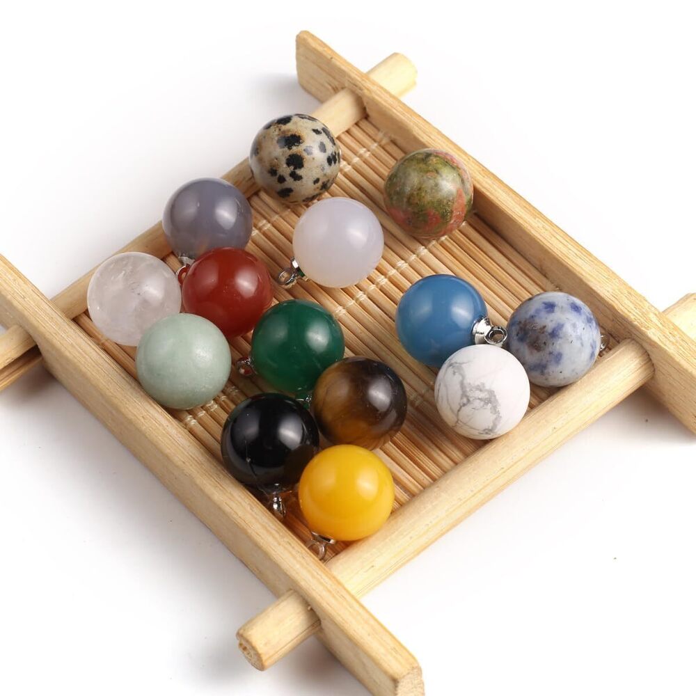 1654 20pcs Natural Semi-precious Stone Pendant Agate Amethyst Spherical